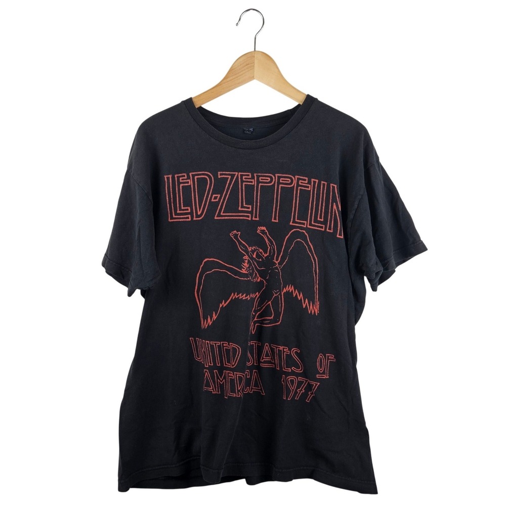 Led‎ Zeppelin T-Shirt Men's XL Black Red Icarus USA 1977 Tour Graphic Band Tee